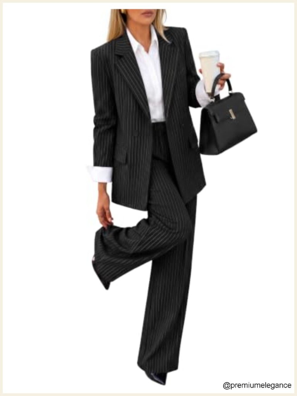 Women's 2 Piece Striped Suit Set Blazer Wide Leg Pants Business Casual Outfit